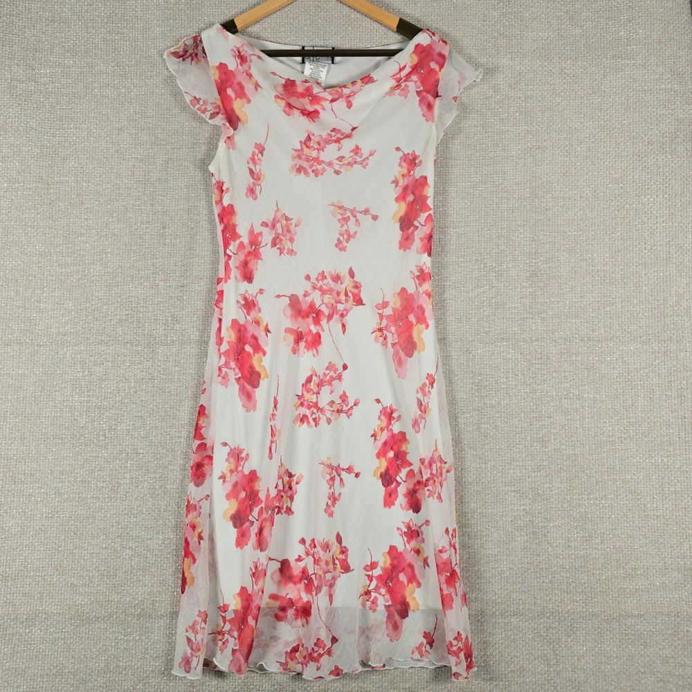 Be Smart Women Pink‎ Floral Cowl Neck Flutter Sleeve Midi Dress Size 9/10